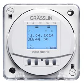 Grässlin 43.87.0003.1 Tactic smart E Astro-Zeitschaltuhr digital Einbau App | Fronttafeleinbau, Bluetooth, App, 1 Kanal, Wochen-/Jahres-/Astroprogramm, Impuls/Zyklus, LED 400 W, 8 Jahre Gangreserve
