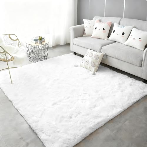 Yunlaishaocer Teppich Flauschig Weiß, Teppich Hochflor Flauschig 120x200 cm, Waschbarer Fluffy Rug, Anti Rutsch Carpet für Wohnzimmer, Schlafzimmer