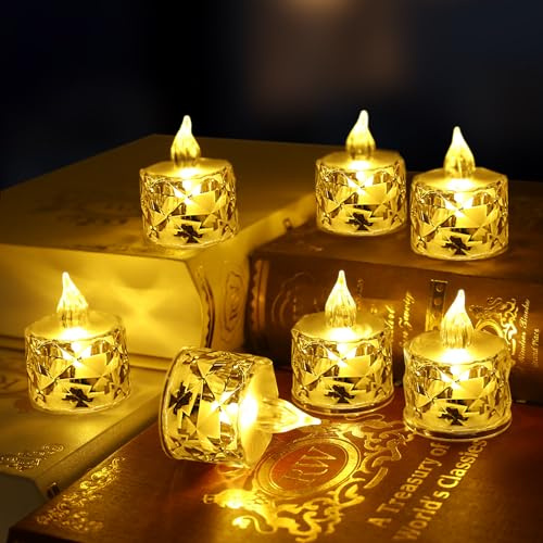 Tsudoku Realistic and Bright Battery Operated Flameless LED Tea Lights Candles, Crystal Electric Fake Candles for Halloween Valentine's Day Weddings Christmas Party Festivals Decoration (24pcs-Smal)