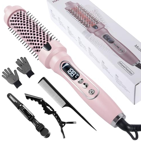 38 mm Thermal Brush, 3-in-1 Thermobürste für Schnelles Volumen, Locken, Glätten, Salon-Blowouts,5 Temperaturstufen mit LED-Display für alle Haartypen geeignet, Dual-PTC,30s-Schnellwärmung(Rosa)
