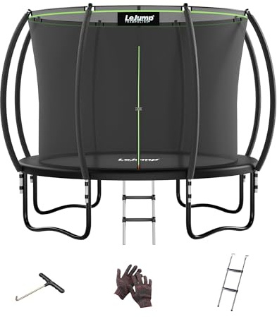 LeJump 235/305/366 cm Outdoor Trampolin für Kinder, GS-geprüft, 150 kg | Schwarz, Starke Federn, wasserdichtes UV-Tuch, 15mm Sicherheitspolster, verzinkter Stahl, rostfrei. Ideal für kleine Gärten