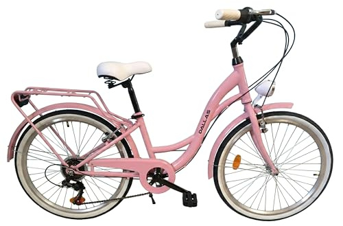Fahrrad 24 Zoll - Sicheres Kinderfahrrad - mit 6-Gang Shimano Schaltung - Robustes Cityrad für Mädchen für Alltag und Freizeit - Dallas City Junior
