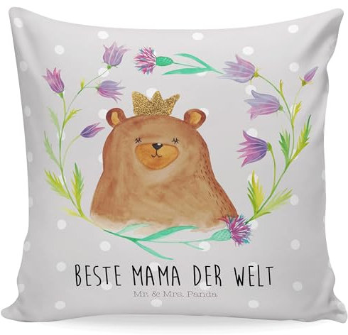 Mr. & Mrs. Panda 40x40 Kissen Bär Königin - Geschenk, Teddybär, Sofakissen, Motivkissen, Dekokissen Sofa, Mutti, Lieblingsmensch, Couchkissen, Teddy,