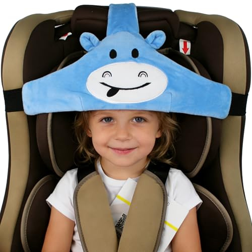 MINGZE Baby Autositz Kopfunterstützung, Auto Sicherer und gemütlicher Schlafpositionierer, Einstellbar Sicherheitssitz Befestigungsgurt, Protektor Kopfstütze Nackenstütze für Kinder Baby (Blau)