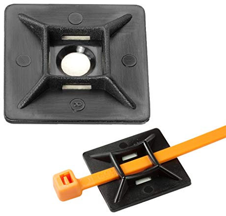 UKCable-Ties Self Adhesive Cable Tie Base Mount 28mm x 28mm Black - Pack of 50