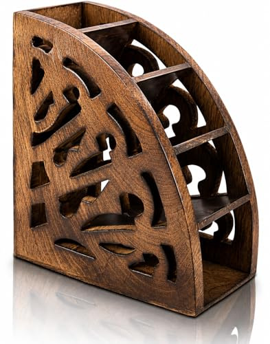 Handcrafted Wooden Remote Control Holder Organizer Stand For Bedside Table Desk Recliner Couch For 5 Remotes Handy Space Saving Home Media Organizer Remote Caddy Rack For TV Housewarming Gift Idea