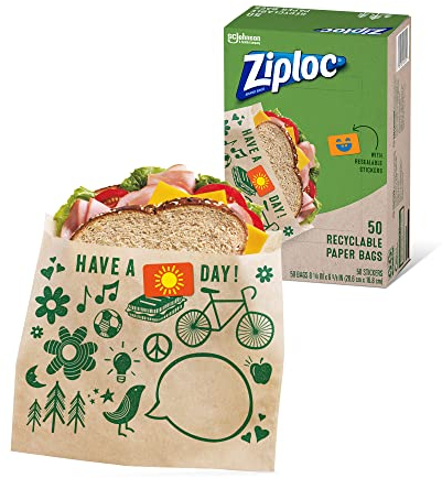 Ziploc Papier-Sandwichbeutel, recycelbar und verschließbar, mit lustigen Designs, 50 Stück