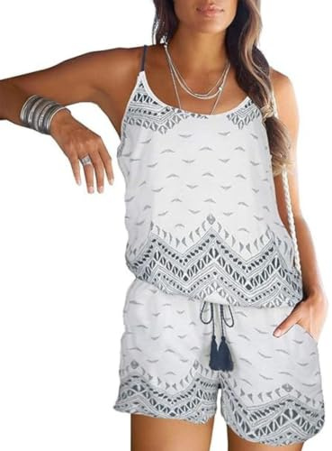 JFAN Mono de Una Pieza Camiseta sin Mangas con Estampado Floral para Mujer Pantalones de Verano Ropa de Playa Informal Ropa de Playa Elegante