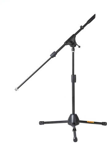 MUSIC STORE Mikrofonstativ, Mikroständer schwarz mit Dreibein und verstellbaren Schwenkarm, Ständer Bass Drum mit Kabelklemmen, Höhe 550 mm bis 800 mm