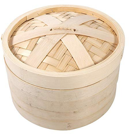 Pentola a Vapore in bambù, 4 formati 2 livelli Nuovo cesto di bambù cinese Riso naturale, Cottura di cibo Fornello a vapore con coperchio per cucina domestica, ristorante, ecc (24cm)