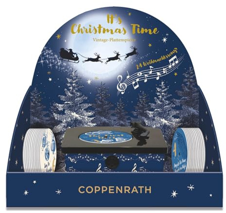 Christmas Advent Calendar Musical Gramophone - Coppenrath Midnight Design - 24 Mini Vinyl Records Christmas Carols - Premium German Quality