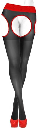 Sesto Senso Sexiga strumpebandsstrumpor 15 Den Strip trosa spets strumpeband bälte stoppar tights, Svart och röd, M