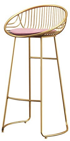 Sgabello da bar, sgabello alto, sedia da pranzo, sedia da cucina, sgabello da colazione, cuscino rosa/bianco, gambe in metallo dorato, carico massimo 150 kg, altezza 65/75 cm