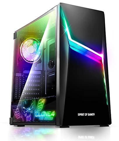 SPIRIT OF GAMER - CLONE 4 - Case PC Gaming RGB con Parete Trasparente In Vetro Temperato - Crea il tuo Tower Gamer - Case Mid Tower Compatibile ATX/MATX/ITX - 2 Ventole da 120mm Incluse