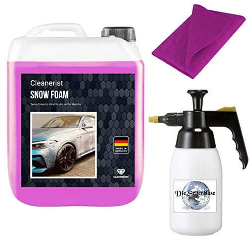 Cleanerist 5 Liter Snow Foam PINK I inkl. Schaumdruckpistole & Microfasertuch I Konzentrat | Autoshampoo auch für Wohnwagen & Caravan | Autowäsche I Foamer I Aktivschaum