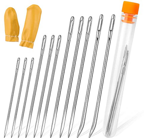 Deudy 14-teiliges Leder-Nähnadel-Kit, leder nadeln handnähen Enthält Stumpfe Dreiecksnadel, Sacknadel, Fingerschutz, Leder Handnähen Nadel Kit für Polster, Leder, Teppich Segeltuch Reparatur Polster