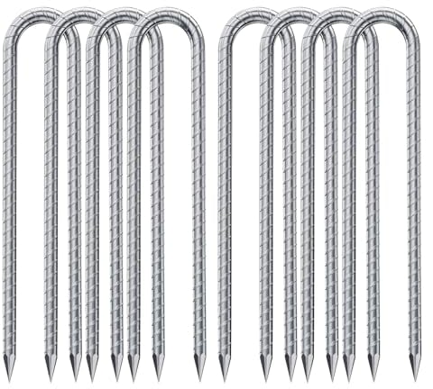 Bodenanker Trampolin,Schwerlast【J/Uförmige】 Metall 32cm Boden Heringe Erdnägel Verzinkt Erdspieß Bauanker Nagel Zeltnagel mit Meißelspitze am Ende, Zelt,Trampolin (6, Silber-U förmige)