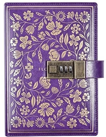 LinYesh Vintage Leder Tagebuch mit Zahlenschloss: B6 Geprägte Blume Geheimes Tagebuch Liniert Liniertes Papier zum Schreiben, Journal Notizbuch,Tagebuch Buch für Männer, Frauen, Mädchen, Junge
