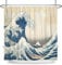 SDOTPMT 180x180cm Japanisch Ozean Wellen Duschvorhang Abstrakt Meer Welle Hölzern Boot Badevorhang Ukiyo-e Thema Fuji Berg Badewannenvorhang für Badezimmer Polyester mit Haken