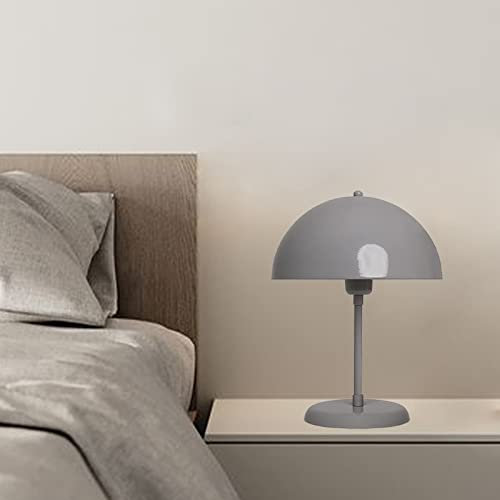 bamyum Lipeo Tischlampe Mit Kabel Grau Ø26 cm, Pilz Lampe Metall, Vintage Mushroom Lamp, Pilzlampen Wohnzimmer, Table Lamp Retro Tischleuchte Kleine, Nachttischleuchte Seitenlampe Pilzlampen Grau