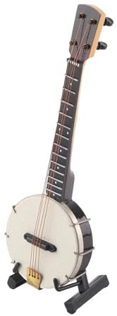 Modelo de banjo en miniatura, exquisita mano de obra, apariencia realista, superficies más suaves, multiusos mini banjo juguetes material de tilo con caja de soporte para juguetes