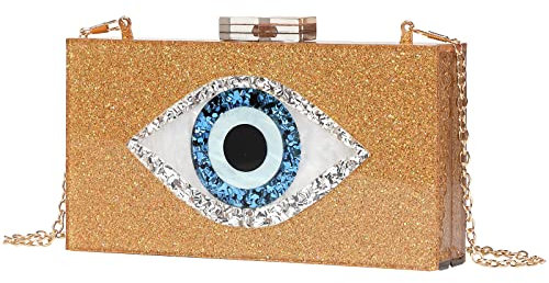 LETODE Clutch-Geldbörsen für Frauen, böser Blick, Acryl, Clutch, Glitzer, Geldbörse, Abendtasche, Kette, Schultertasche, Crossbody-Handtaschen, 5156-4 Dk Gold