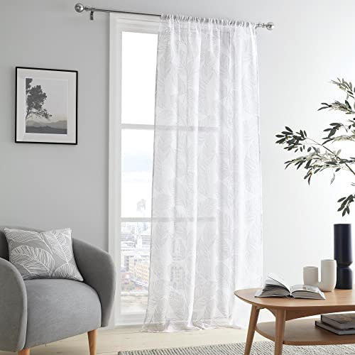 Fusion - Single Net Curtain for Windows W55 x L48 (140 x 122cm) - Voile Curtain for Bedroom/Living Room - Leaf/Fern Net Curtain - Matteo Collection, Grey