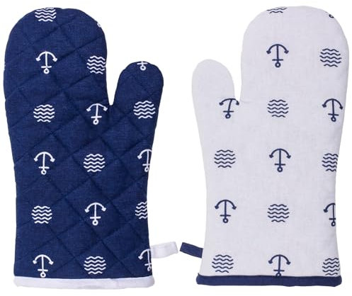 2er-Set Topflappen Topfhandschuhe Ofenhandschuhe hitzebeständig, waschbar, zum Kochen Backen (18x32cm, Modern Maritim)