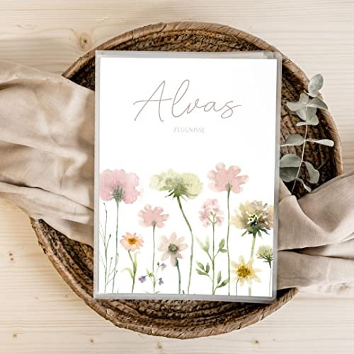 Zeugnismappe für DIN A4 Blumen Rosa | 𝗣𝗘𝗥𝗦𝗢𝗡𝗔𝗟𝗜𝗦𝗜𝗘𝗥𝗧 | 20 Klarsichthüllen für 𝗔𝗨𝗙𝗕𝗘𝗪𝗔𝗛𝗥𝗨𝗡𝗚 und 𝗦𝗖𝗛𝗨𝗧𝗭 von 𝗭𝗘𝗨𝗚𝗡𝗜𝗦𝗦𝗘𝗡 | Schule Mädchen Junge (Alva - Rosa)