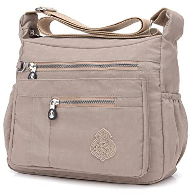 NOTAG Umhängetasche Damen, Casual Schultertasche Mehrere Taschen Leichte Handtasche Wasserdicht Nylon Messenger Bag Reisetasche (Beige)