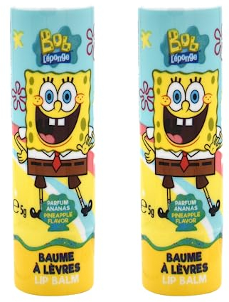 SpongeBob 2er set Lipgloss Kinder Offiziell lizenziert - Lippenbalsam - Ananasgeschmack 5g -Vegan -Lippenbalsam für Kinder-Dermatologisch getestet
