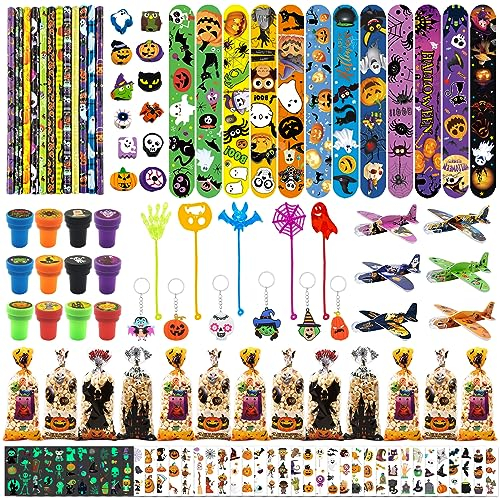 Lets Joy 130PCS Halloween Party Mitgebsel Kindergeburtstag, Halloween Mitgebsel Kinder, Kindergeburtstag Party Mitgebsel Set, Radiergummi Bleistifte Tüten Tattoos Armband