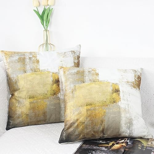 OYIMUA Samt Kissenbezug 50x50 2er Set Senfgelb Deko Kissenbezüge Weich Aesthetic Kissenhülle Landhausstil Dekokissen Kuschelkissen Modern Sofa Kissen Couchkissen Zierkissen