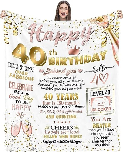 EIMOPE 40th Birthday Gifts Blanket for Women 150x200cm, 40th Birthday Decorations, Birthday Throw Blanket Gifts, Happy 40 Year Old Birthday Gifts for Women Wife Sister