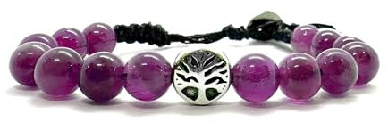 Bracciale Albero della Vita in Pietre dure, Fecondità, Abbondanza, Simbolo della Famiglia e delle nostre Origini | Ottimo Regalo Donna | festa della Mamma - Regolabile Unisex (AGATA FUXIA)
