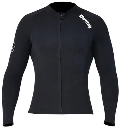 Owntop Neoprenanzug Jacke für Herren - 2mm Neoprenanzug Top Langarm, Frontreißverschluss für Tauchen Surfen Schnorcheln Schwimmen, Herren Schwarz L