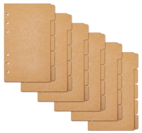 SUPERFINDINGS 30 Blatt 5 Kraftpapier Ordner Trennblätter 6 Loch 5 Registerkarten Abdeckung Ringbuch Register Forever A6 Notizbuch Index Trennblätter Mit Registern Burlywood,17.3x10.4cm, Loch: 5mm