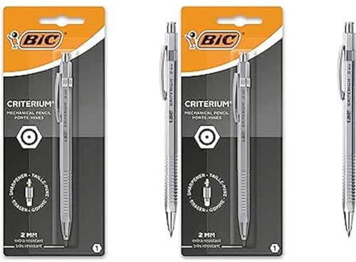 BIC Criterium Luxe - Porte-Mines avec Mine Graphite HB Très Robuste (2 mm) - Corps Chromé, Blister de 1 (Lot de 2)