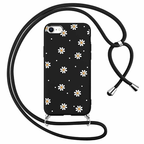 Foonary Handyband Hülle mit Band für iPhone SE 3 4,7 Handyhülle, Aesthetic Design Kette Necklace Case mit Kordel zum Umhängen Silikon Bumper Cover Schnur für iPhone 7/8/SE 2020/SE 2022, Smile Blumen
