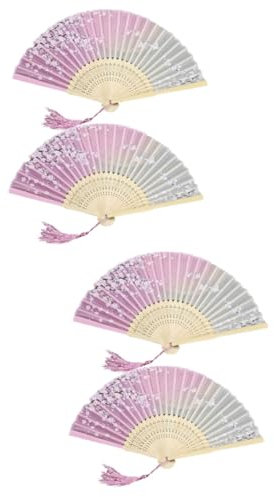 Warmhm 2sets Folding Fan Antique Design Chinese Style Home Decor for Events Co-worker 2pcs*2