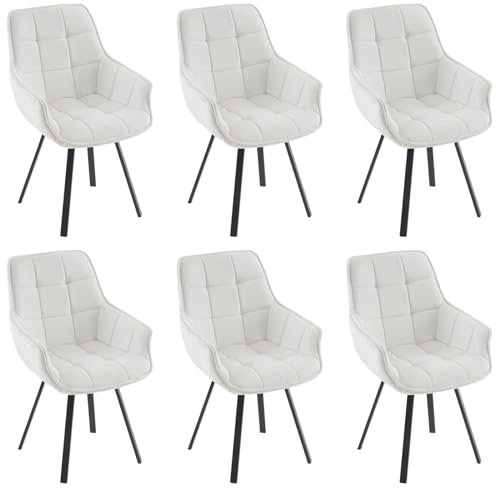 EUGAD Esszimmerstühle drehbar 6er Set, für Esszimmer Wohnzimmer, Bequeme Küchenstühle mit Armlehnen, Rückenlehne, Metallbeinen, modern, Creme