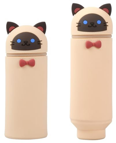 Rapidbok Kawaii Federmäppchen Silikon, 2-in-1 Teleskopisch Mäppchen und Stifteköcher, Süße Tier Federmäppchen, Ständer Federtasche1 Fach Rund für Mädchen, Schülerin Geschenk (Katze)