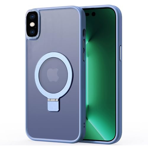 2NSPDRGNI Magnetic Case Compatible with iPhone X/XS,Translucent Matte Back Non-slip Phone Cover Protective Shockproof with Stand,Sierra Blue