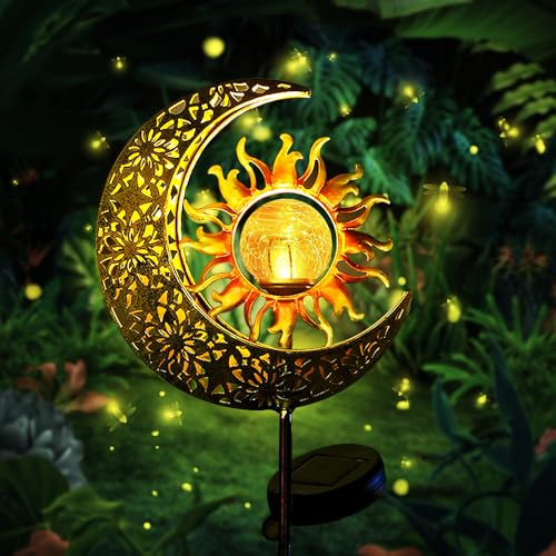 HIQE-FL Mond Solarleuchten Garten im Freien,Metall Mond Solarleuchten Garten Deko,Mond Solarleuchten Garten Deko,Gartenleuchte Wasserdichte Wegeleuchte Mit Blumenfee (C)