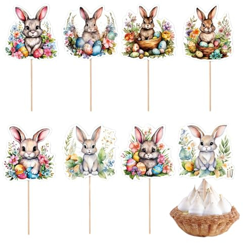 Dovxk Osterhasen-Cupcake-Topper,Ostern Cupcake-Topper | Häschen-Kuchen- und Cupcake-Topper | Oblaten-Reispapier-Kuchenaufsatz, Dekoration für Ostern und Geburtstag