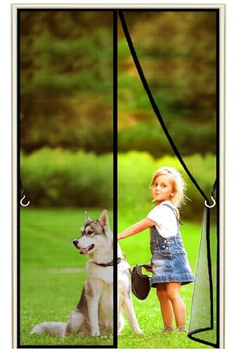 Fiberglass Magnetic Garage Screen Door, 300x155cm Double Hands Free Mesh Screen DoorRetractable Garage Door Screen with Roll Up Starps, Black 1995-Size