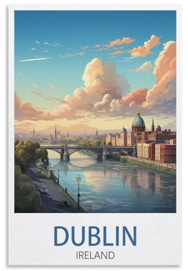 CNAHEIZ Dublin Irland Vintage-Reiseposter, Querformat, 20 x 30 cm, Leinwand-Kunstdruck, Gemälde für Wanddekoration, Wohnzimmer, Schlafzimmer