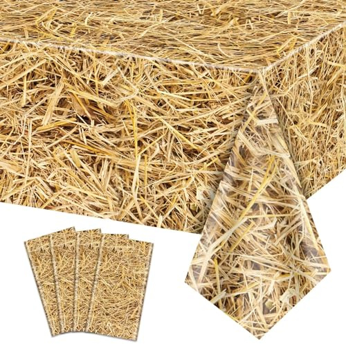 4 Stück Wasserdichte Rechteckige Stroh-Tischdecken Für Bauernhof-Partys, Bauernhof-Party-Dekorationen, Cowboy Themenpartybedarf, Westlich, 130X270Cm