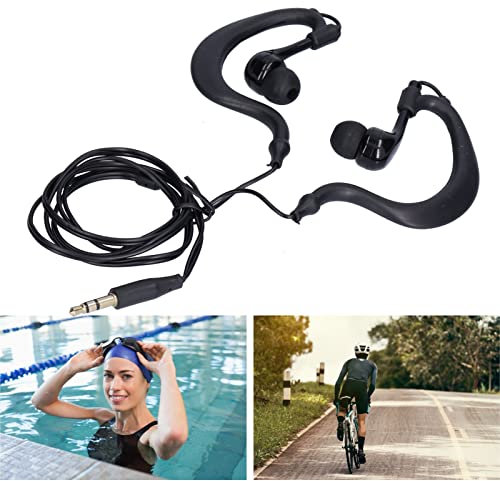 Gedourain Cuffie da Nuoto Subacquee, Cuffie Stereo con Gancio per L'orecchio da 3,5 Mm, Auricolari Sportivi Cablati Impermeabili per il Nuoto, la Corsa, il Surf (nero)
