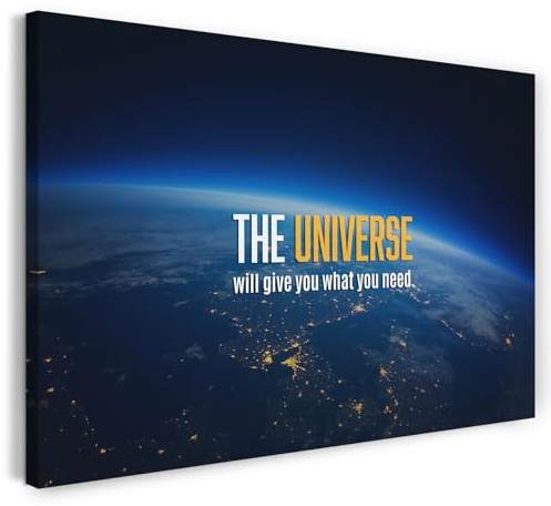 Printistico Leinwandbild (120x80cm) Welt von oben - Spruch Universum, Zukunft, Affirmation, Vertrauen, echter Holz-Keilrahmen inkl. Aufhänger, handgefertigt in Deutschland